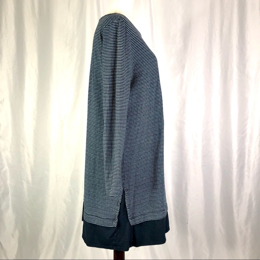 J. Jill t-shirt dress long sleeves double hem navy sky blue stripes L - Picture 3 of 9